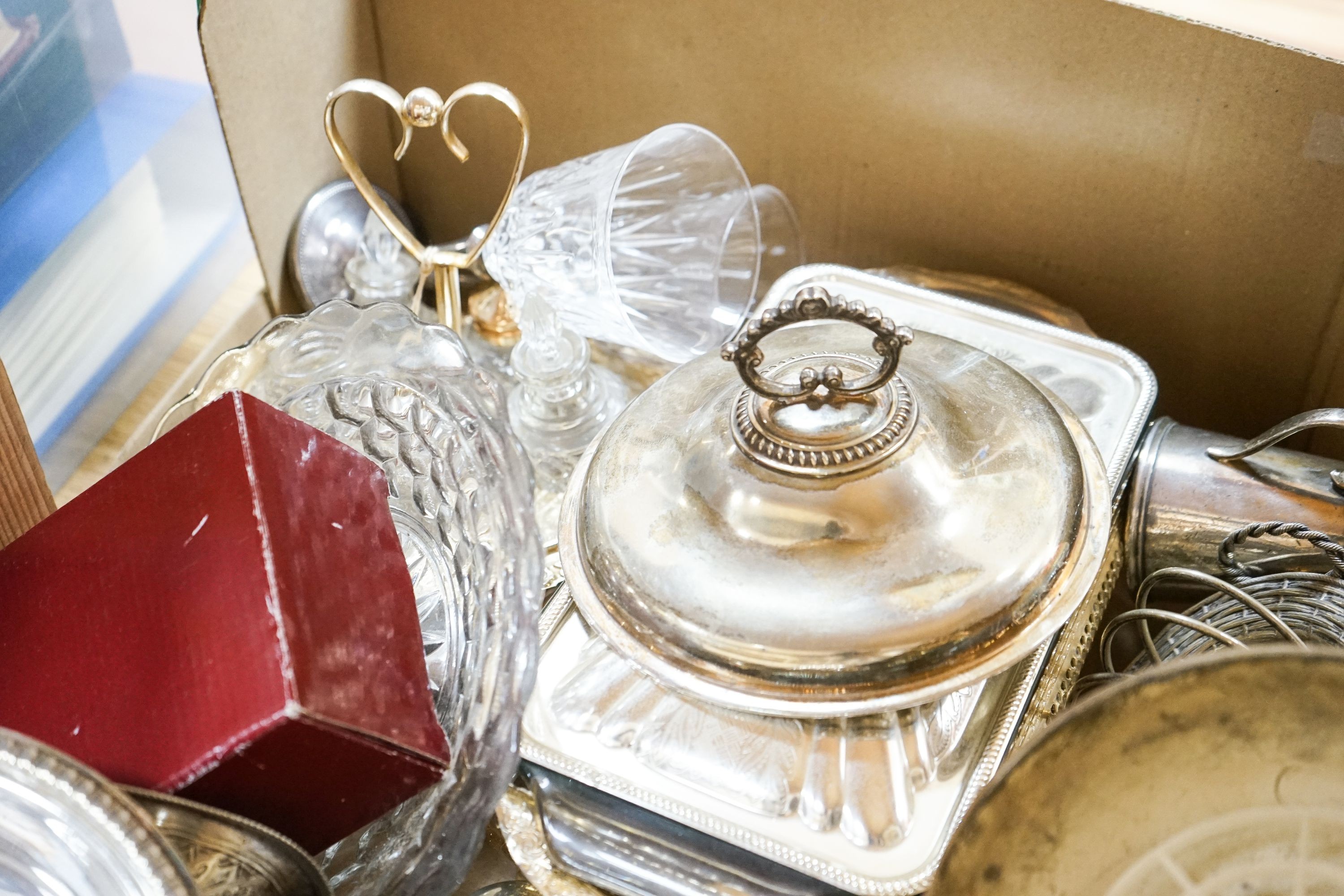 A large quantity of silver plated wares to include toast rack, cruets etc.